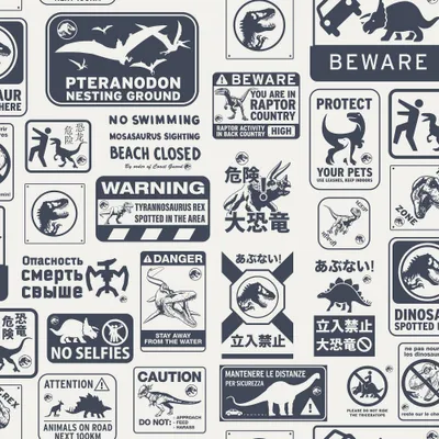 Jurassic World Dominion Signs Peel and Stick Kids Wallpaper Tan/Blue - RoomMates: Self-Adhesive Animal Icon, 28.18 Sq Ft Coverage