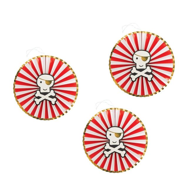 3ct Pirate Cove Party Decoration Paper Fans Gold/White/Red - Spritz: Pirate Birthday Supplies for Kids Party