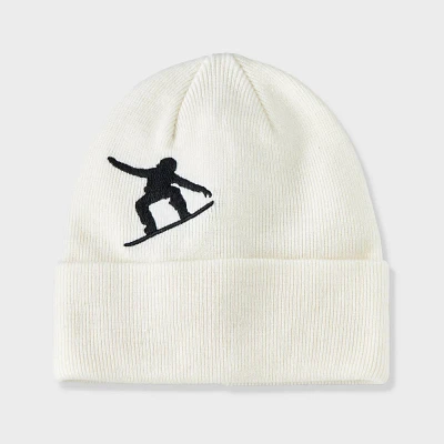 Kids Knitted Snowboarder Embroidered Hat - art class White