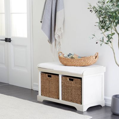 Traditional Wood Storage Basket Bench White - Olivia & May