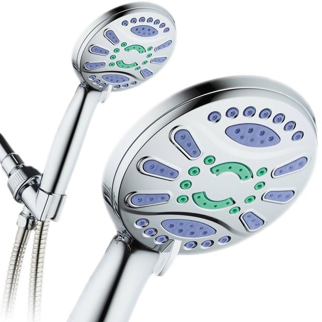 Six Setting Elite High Pressure Ultra Luxury Handheld Shower Head Chrome - AquaDance: Hotelspa Notilus, 6ft Hose, Polished ABS & Brass