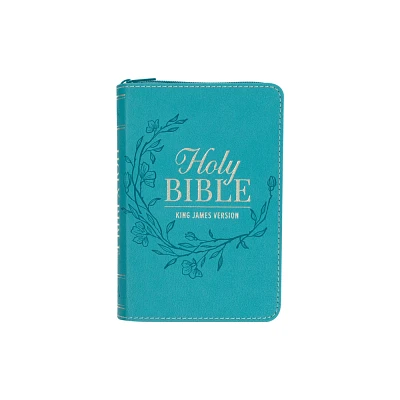 KJV Bible Pocket Faux Leather Teal W/Zipper - (Leather Bound)