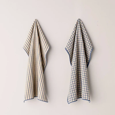 2ct Reversible Textured Gingham/Stripe Kitchen Towel Set