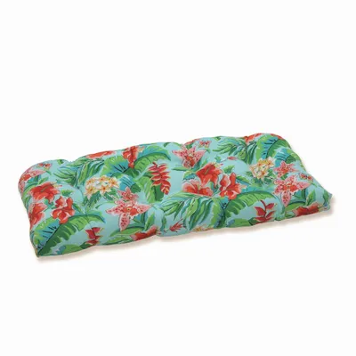 Tropical Paradise Wicker Outdoor Loveseat Cushion Blue - Pillow Perfect: Weather-Resistant Settee Pillow, Tufted Design