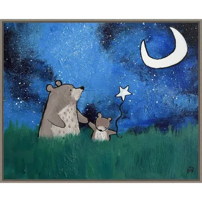 28 x 23 Two Bears under The Moon by Andrea Doss: Amanti Art Hand-Stretched Canvas