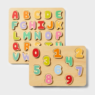 Wooden Alphabet & Number Puzzles - 2pk - Gigglescape