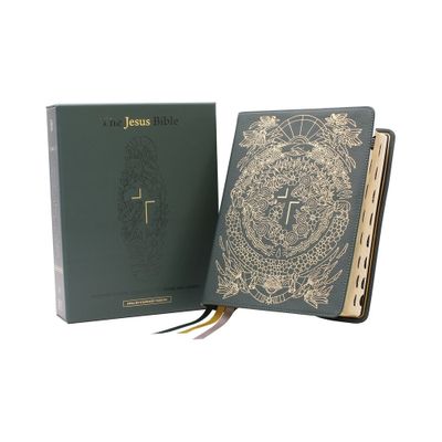 The Jesus Bible Artist Edition, Esv, (with Thumb Tabs to Help Locate the Books of the Bible), Genuine Leather, Calfskin, Green, Limited Edition,