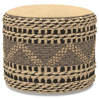 WyndenHall Magdalena Round Woven Pouf Natural/Black