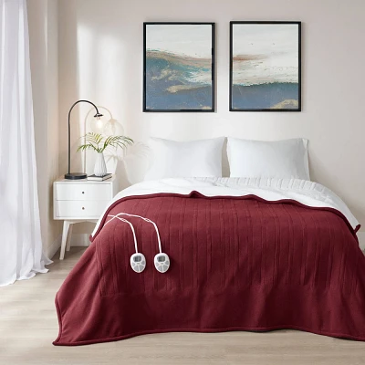 Serta Full Fleece to Faux Shearling Heated Blanket Burgundy