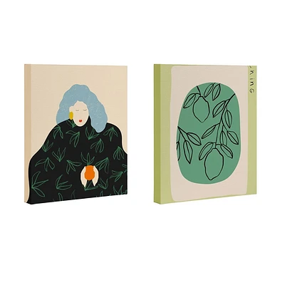 Deny Designs (Set of 2) Sandrapoliakov Woman and Fruit Canvas Wall Arts: UV Resistant Ink, Abstract, Modern Art