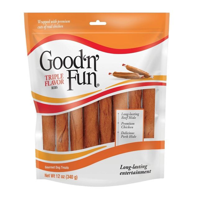 Good n Fun Ribs Rawhide with Beef, Chicken and Pork Flavor Dog Treats -12oz