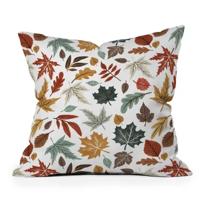 16x16 Marta Barragan Camarasa Autumn Leaves Fall Square Throw Pillow - Deny Designs: Woven Polyester, Indoor Use, Zippered