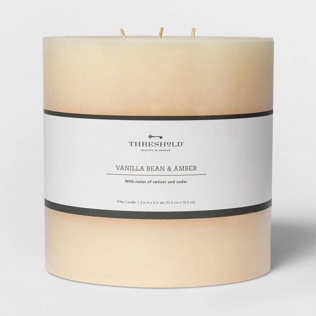 3-Wick 6x6 Pillar Vanilla Bean and Amber Candle - Threshold