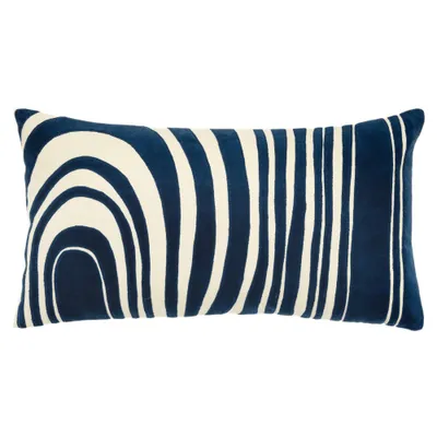 14x26 Oversized Striped Poly Filled Lumbar Pillow: Cotton Velvet, Hidden Zipper - Rizzy Home