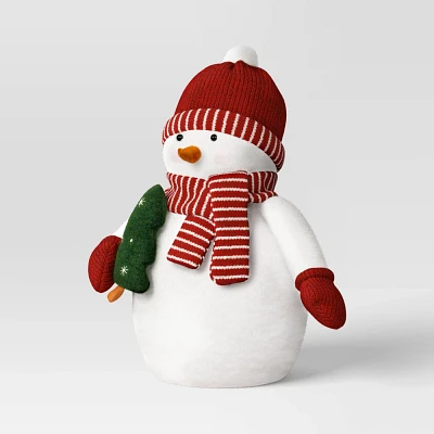 Fabric Snowman Figurine Holding Christmas Tree - Wondershop White