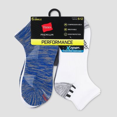 Hanes Premium Mens Performance Ankle Socks 6pk