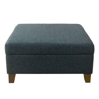 32 Luxury Square Storage Ottoman Textured Navy - HomePop: Hinged Lid, Wood Legs, Easy Assembly