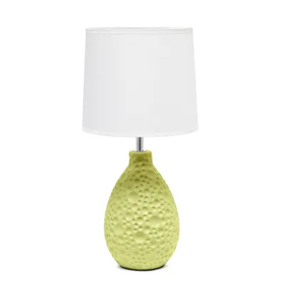 Simple Designs Textured Stucco Ceramic Oval Table Lamp : White Shade, Rotary Switch, ETL Listed