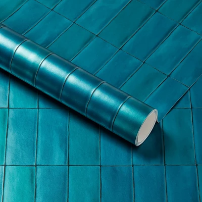 Artisan Tile Wallpaper Peacock Pearl - Threshold: Self-Adhesive Vinyl, Removable, Stick On, 27.5 Sq Ft Coverage