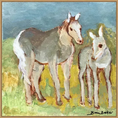 30 x 30 Mare with Foal by Brenda Brin Booker Framed Canvas Wall Art Print - Amanti Art: Impressionist Equine Decor