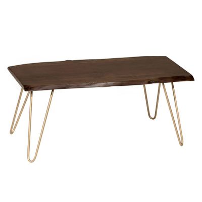 Carolina Living Langdon Live Edge Coffee Table/Bench Elm/Gold: Rectangular Acacia Top, Metal Frame, Non-Toxic Finish