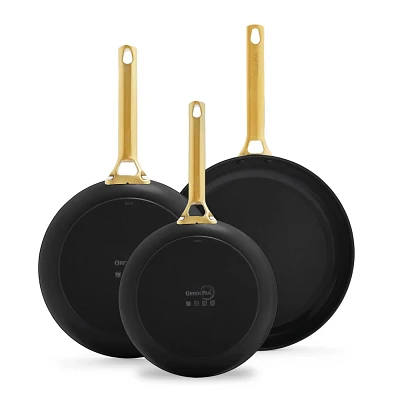 GreenPan Reserve 3pk (8 10 and 12) Hard Anodized Healthy Ceramic Nonstick Fry Pan Set Black