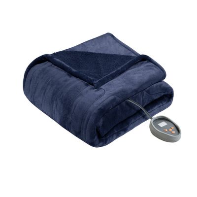 Twin Electric Heated Microlight to Berber Bed Blanket Indigo: Beautyrest, Polyester, Machine Washable