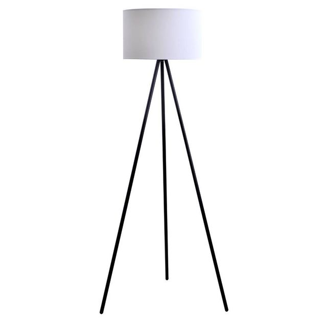 61.25 Metal Tripod Floor Lamp with Linen Shade Black/White - Cresswell Lighting: Modern Standing Lamp, ETL Listed