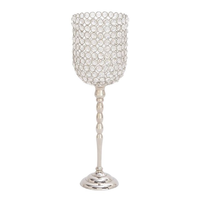 19 x 6 Glam Inverted Bell Shaped Aluminum Iron and Crystal Candle Holder - Olivia & May: Luxury Tabletop Votive Stand