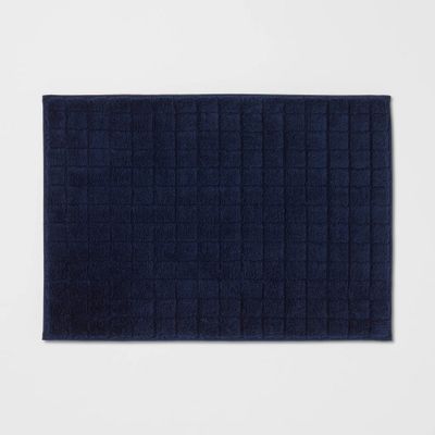17x24 Velveteen Grid Memory Foam Bath Rug Navy Blue - Room Essentials