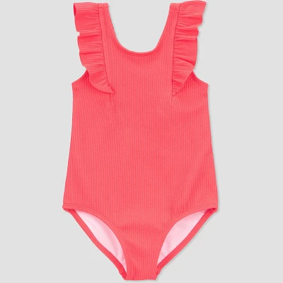 Carters Just One You Baby Girls Ruffle Textured Solid One Piece Swimsuit