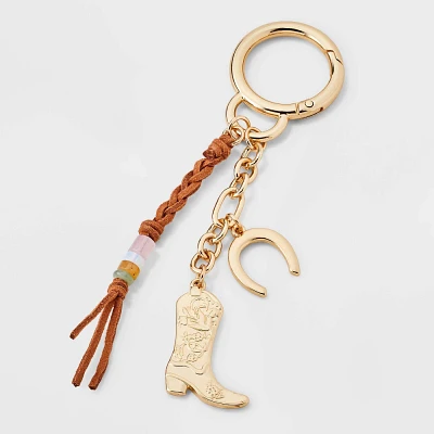 Mixed Semi-Preciou Roe Quartz Braided Tael with Cowboy Boot Charm Cluter Handbag Charm - A New Day Gold