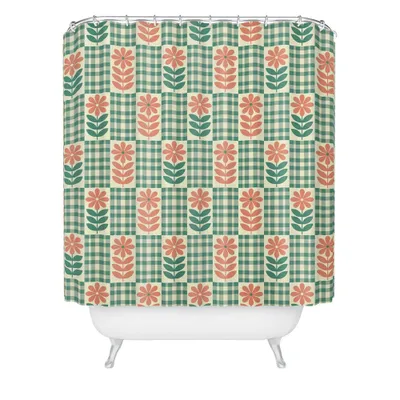 Jenean Morrison Gingham Floral Green Shower Curtain Green - Deny Designs