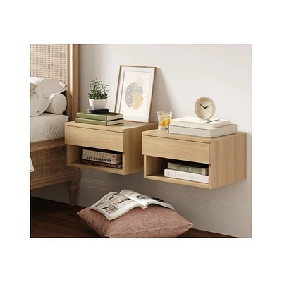 Nathan James Set of 2 Jackson Floating Nightstands Light Oak