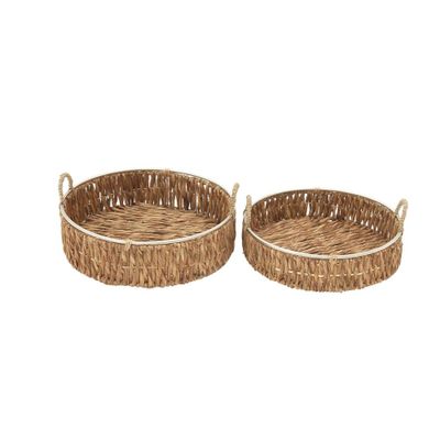 Set of 2 Round Handwoven Natural Seagrass Basket Trays with Handles Brown - Olivia & May