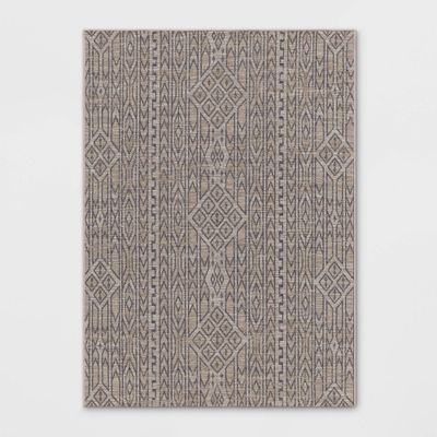 Outlined Geo Pattern Indoor/Outdoor Rug Neutral - Threshold: Woven Polypropylene, UV & Mold Resistant