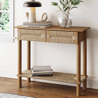 Nathan James Beacon Seagrass Console Table Light Brown