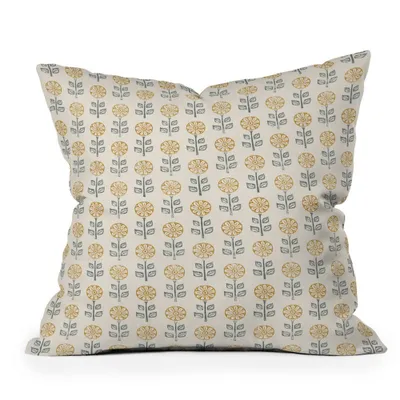 16x16 Jessica Prout Block Print Floral Square Throw Pillow Gold - Deny Designs: Indoor, Removable Cover, Machine Washable