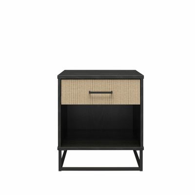 Kelly Nightstand Faux Rattan/Black Oak - Novogratz