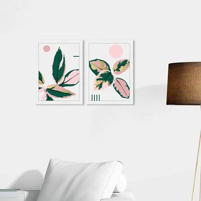 15 x 21 (Set of 2) Blush Leaves Floral and Botanical Framed Wall Art Prints Pink - Wynwood Studio