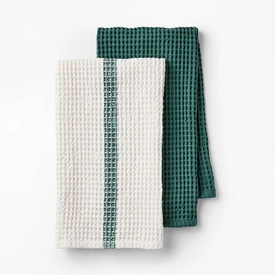 2pk Waffle Kitchen Towel Green - Figmint