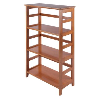 Winsome 42 Studio Bookshelf 3 Tier Honey Brown: Wood Composite, Metal Hardware, Fixed Shelves