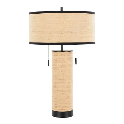 LumiSource Cylinder Rattan 29 Contemporary Rattan Table Lamp Black Metal and Natural Rattan