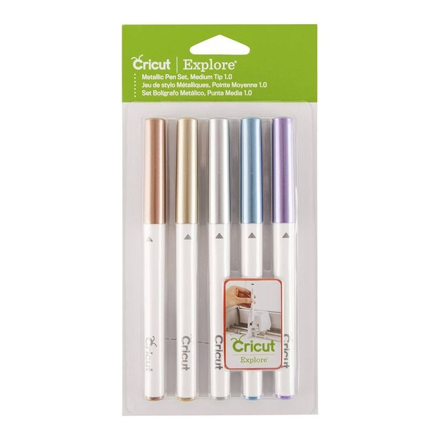 Cricut 5pc Metallic Medium Point Pen Set: Multicolored Felt Tip Pens for Cricut Projects, 1.0mm, Non-Toxic, Assorted Colors