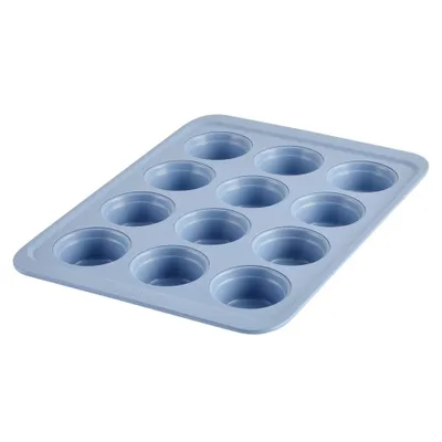 Farberware Easy Solutions 12c Nonstick Steel Bakeware Muffin Pan - Blue: Dishwasher-Safe Cupcake Tin, Round Shape