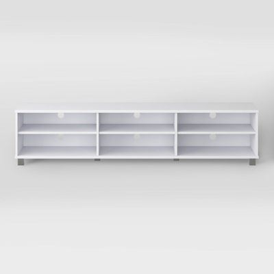 Hollywood TV Stand for TVs up to 85 White - CorLiving: Modern Laminate Console with Open Shelves