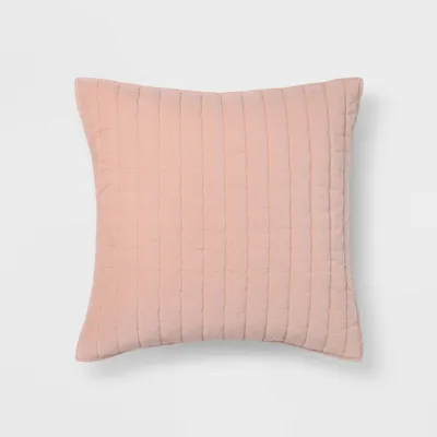 Euro Channel Stitch Velvet Quilt Sham Soft Blush - Threshold: OEKO-TEX Certified, Cotton Backing, Machine Washable