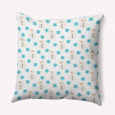 16x16 Snowmen in Snowstorm Square Throw Pillow Turquoise Blue - e by design: Indoor Polyester Twill, Winter Theme