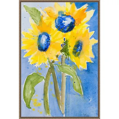 23x33 Sunflowers by Krinlox Framed Canvas Wall Art Print Bronze - Amanti Art: Modern Botanical Lithograph, Polystyrene Frame