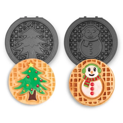 Dash 2pc Removable Plate Set Snowman & Tree: Multicolor Nonstick Waffle Maker Plates, Aluminum, Hand Wash